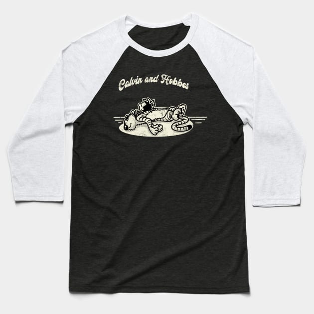 Drawing retro Vintage 80s and 90s moment Calvin and Hobbes Fast Asleep Baseball T-Shirt by aiWallpaperCollection